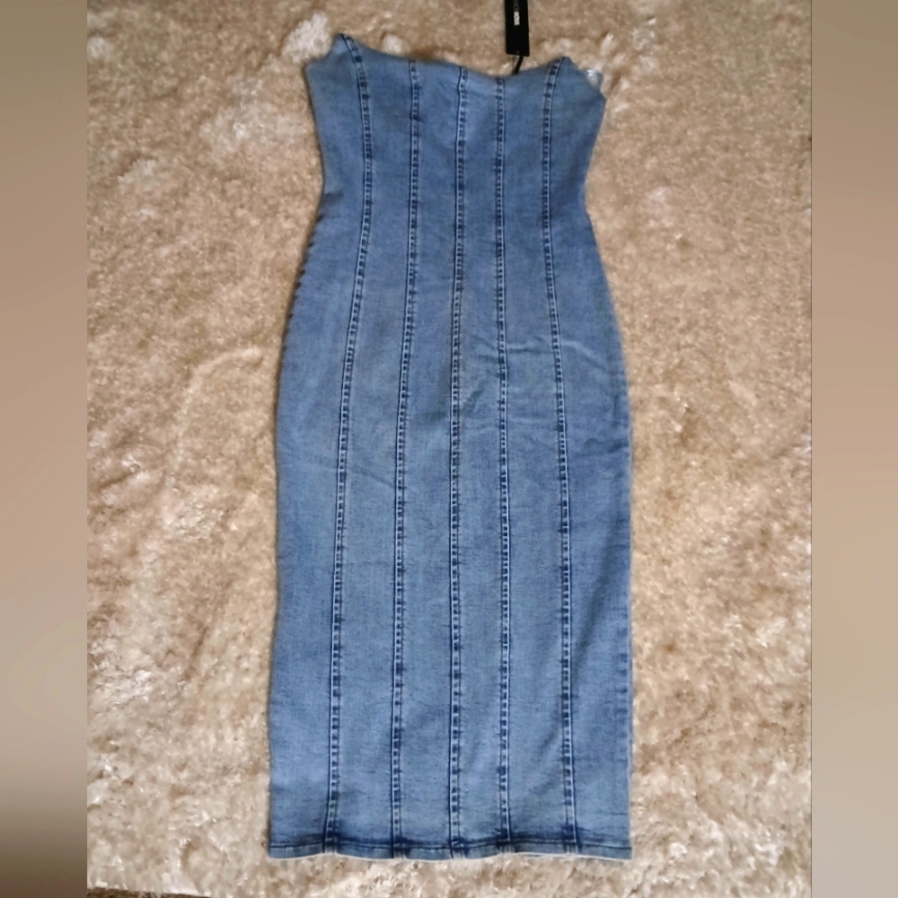 NWT Denim midi strapless dress